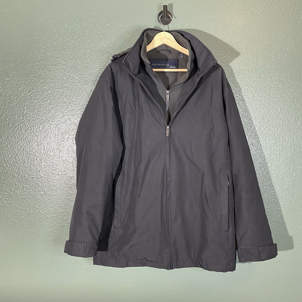 Weatherproof Since 1948 Black Softshell‎ Coat Lined Zipper Hood Men's Size Large